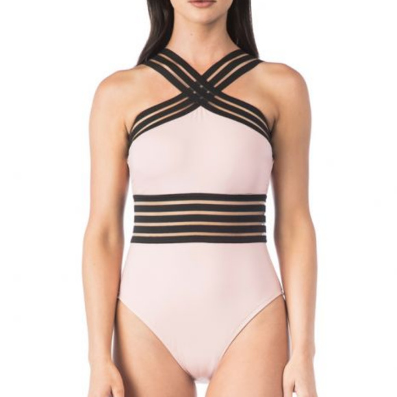 Kenneth Cole Blush One Piece Hign Neck Swimsuit - Picture 4 of 7